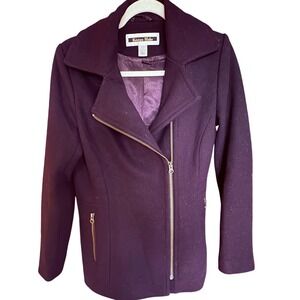 Vtg KRISTEN BLAKE Purple Wool Blend Coat Moto Jacket Zip Up Women's Size Medium